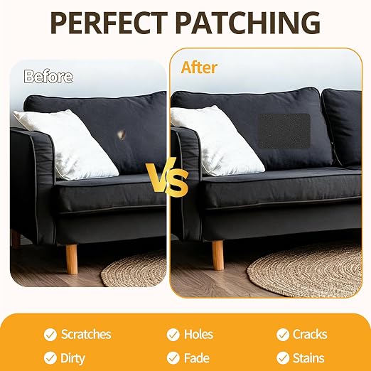 Fabric Repair Tape, Self-Adhesive Couch Patch Repair Fabric Patches for Furniture, Couch Repairing Kit Tape for Upholstery, Carpets, Chairs, Sofas, Pillows Microfiber Velvet 4x79 Inch Black