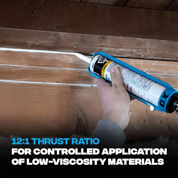 OX Drip Free Caulk Gun 10 oz - 12:1 Thrust Ratio - Lightweight with Spout Cutter & Seal Puncture - Caulking Gun No Drip Plumber Tools - Pistola Para Silicon
