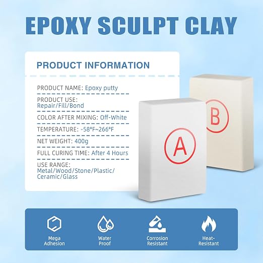 Whtie Epoxy Putty 14oz High Strength Filler Metal Wood Tile Ceramic | Strong bonding, fast cure, fits metal wood tile ceramic, moldable sculpt fill clay, waterproof putty stops leaks permanently