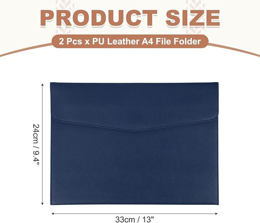 PATIKIL 2Pcs PU Leather A4 File Folder, Document Holder Envelope Waterproof Napa Texture Filing Organizer Portfolio Folder Case with Magnetic Snap Closure for Home Office, Navy Blue