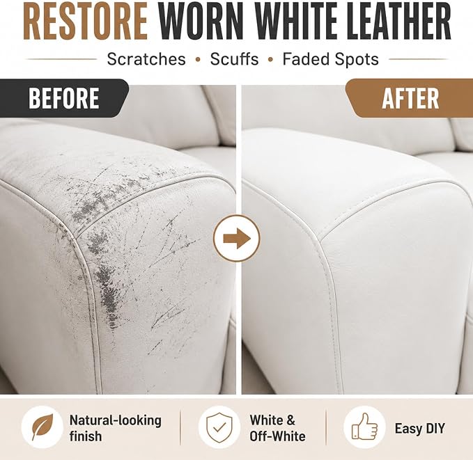 Leather & Vinyl Repair Kit for Boat, Car Seat, Furniture, Couch, Bag, Shoe | White, Cream, Gray, No Skills Needed, for Scratch, Tear, Crack, Hole, Peel & Burn on Faux Upholstery, Sofa, Purse, Jacket, RV