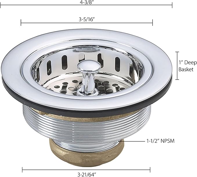 Westbrass A213-01 3-1/2" Wing Nut Twist Style Large Kitchen Sink Basket Strainer, Polished Brass