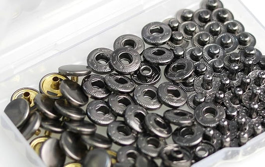 BetterJonny 24 Sets Heavy Duty Leather Snap Fasteners Kit, 12.5mm Metal Snap Buttons Press Studs Leather Rivets Snaps with 4 Setter Tools for Clothes Bracelet Jackets Jeans Gun Black