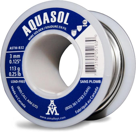 AIM Lead-Free Plumbing Solder, Silver Bearing, 0.125inch dia, 1/4 Lb Spool