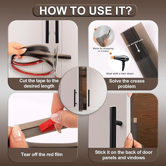 9.8 Ft x 5 Pcs Cabinet Door Seal Strip, Weather Stripping Door Gap Filler with Strong Adhesive, Silicone Dustproof Seal for Wardrobe & Cupboard, Keep Clean and Dry (White,45.9 FT)