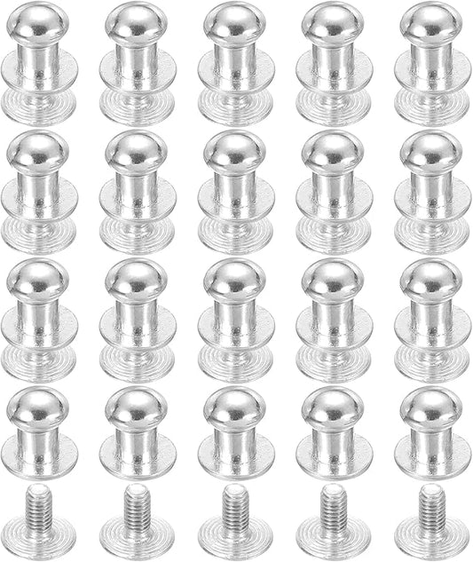 PATIKIL 6 mm Leather Rivets, 20 Sets Ball Head Stud Screw Back Round Head Button Chicago Screw Nipple Stud Rivet for Leather DIY Craft Handbag Belt Repairs, Silver Tone