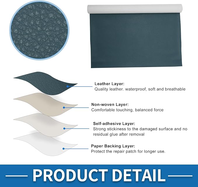 Self Adhesive Leather Repair Patch Strong Stickiness 30"x16" Leather Repair Tape PU Leather Deep Blue 1 Pcs