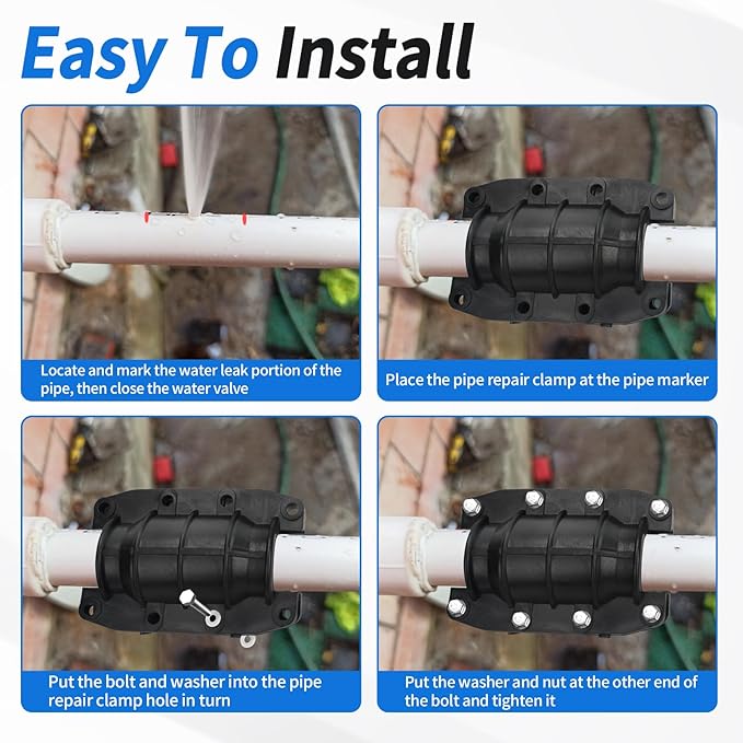 Pipe Repair Clamp Leak Water Sealer, 1 1/4 Inch Water Pipe Clamp Repair Kit, for Emergency Pipe Repair of Plastic and Metal Pipes OD 32MM