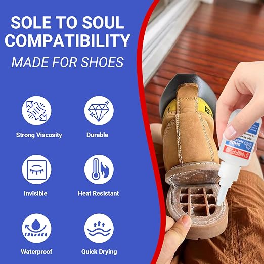 Shoe Glue, Heavy Duty Shoe Glue Sole Repair, Super Strong Fix Adhesive for Rubber Boot, Sneakers, Leather, Sandals, High Heels, Long-Lasting, Waterproof, Quick-Drying, Flexible and Clear