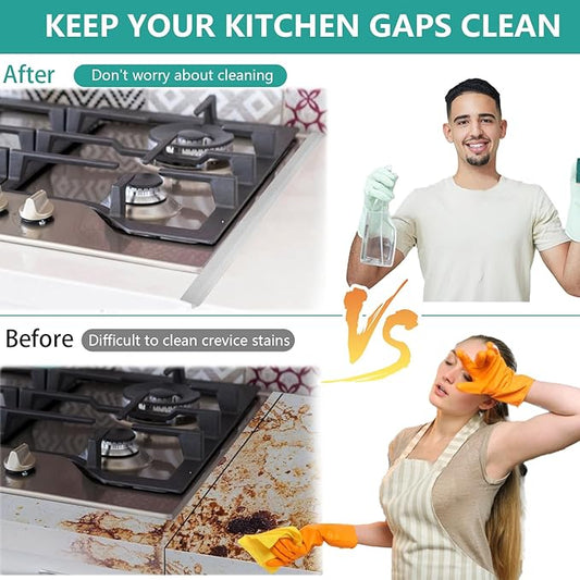 2025 Upgrade 2*Extendable Stove Gap Covers Stainless Steel +2*Gap Brushes,T Stove Counter Gap Cover,Oven Guards For Sides,Oven Gap Filler, Heat Resistant Stove Cover Guards Length 13.8" to 27.5",0.79"