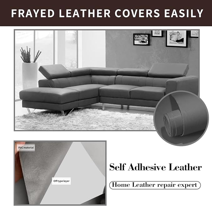 Lifeshoon Leather Repair Patch, Self Adhesive Leather Repair, Large Vinyl Patch Tape for Couches, Furniture, Car Seats, Cabinets, Wall, Handbags （Grey, 3.5X79 Inch）