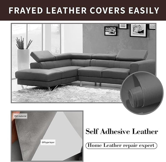 Leather Repair Patch, Self Adhesive Leather Repair, Large Vinyl Patch Tape for Couches, Furniture, Car Seats, Cabinets, Wall, Handbags （Grey, 3.5X79 Inch）