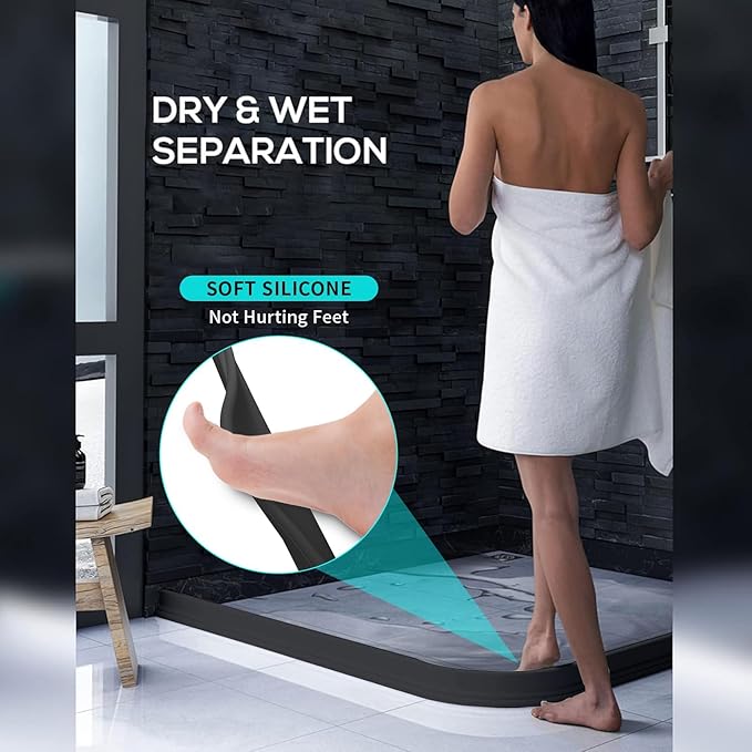 Hi-Na 3ft/5ft/6ft/8ft10ft Collapsible Shower Threshold Water Dam Water Barrier for Shower and Water Stopper Keeps Water Inside Water Threshold for Wet and Dry Separation (10ft)