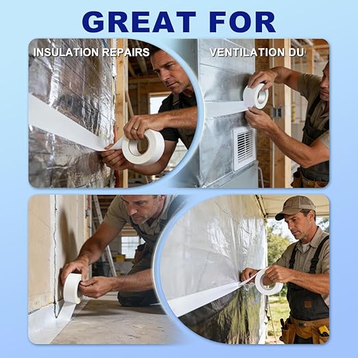 Vapor Barrier Tape - 4" x 180' Roll, Crawl Space Vapor Barrier, White Polyethylene Moisture Barrier Tape, Waterproof Seal & Seam Tape for Underlayment, Insulation & Plastic Liners(2Roll)