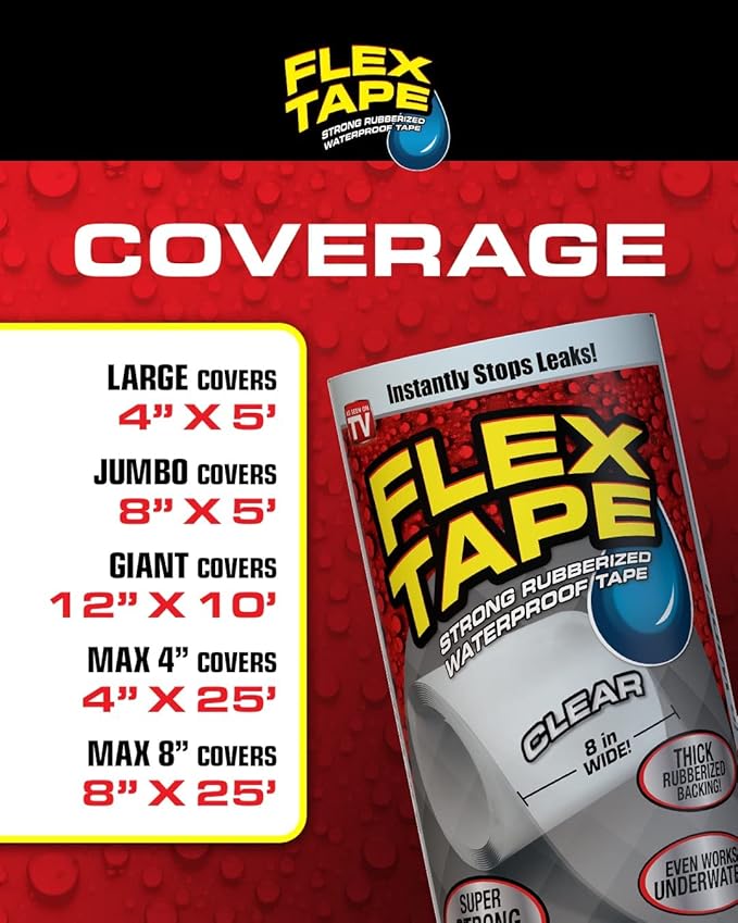 Flex Tape, Original Thick Flexible Rubberized Waterproof Tape - Seal and Patch Leaks, Works Underwater, Indoor Outdoor - Home RV Roof Plumbing and Pool Repairs, Gray, 12 in x 10 ft, Pack of 1