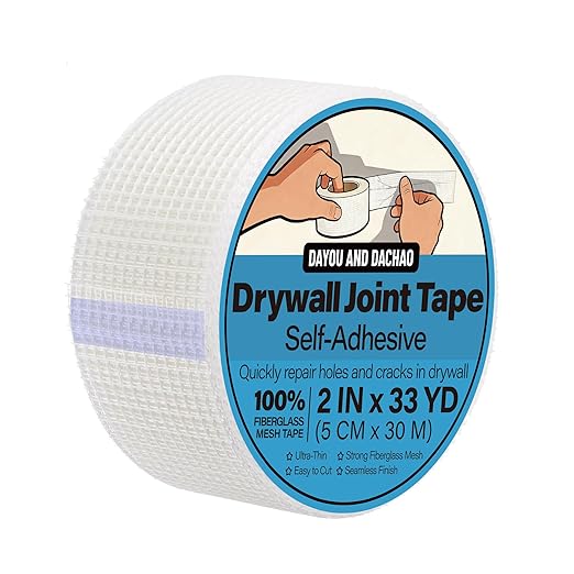 Drywall Joint Tape, Self-Adhesive Fiberglass Mesh Tape for Wall Repair, 2 Inch x 33 Yd