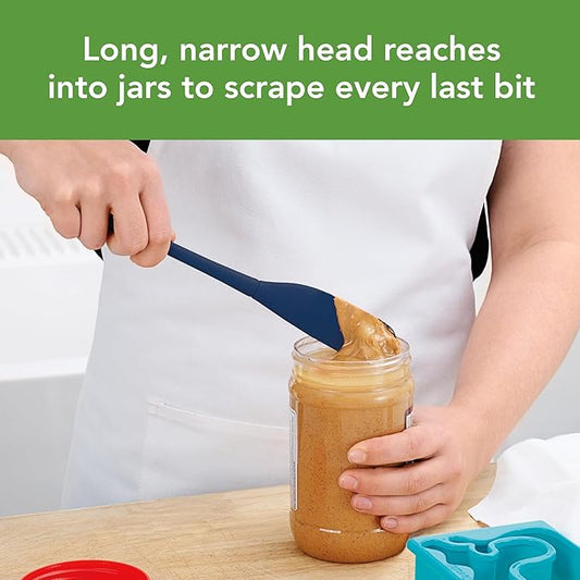 Tovolo Silicone Jar Spatula Long Handled Rubber Scraping Scooping Tool for Peanut Butter Jam Jelly Jars Blenders, Extra Long Flex Core Silicone Jar Scraper Dishwasher Safe BPA Free, Deep Indigo