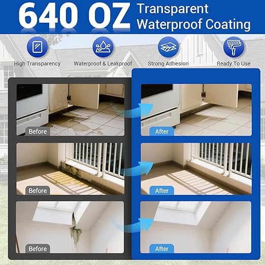 Transparent Waterproof Coating, 5 Gallon Clear Waterproof Anti Leakage Sealant, Inivisible Agent Water Proof Sealant Protection for Indoor and Outdoor Sealing, Gutter, Wall, Roof Repair Leaks