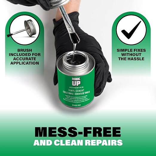 HOOK UP Vinyl Cement – Waterproof Pool Liner Repair Glue for Vinyl & PVC, Fast-Drying Flexible Contact Cement for Inflatables, Air Mattresses, Boats, Tarps, Hot Tubs & Pool Patch Repairs (8 oz)
