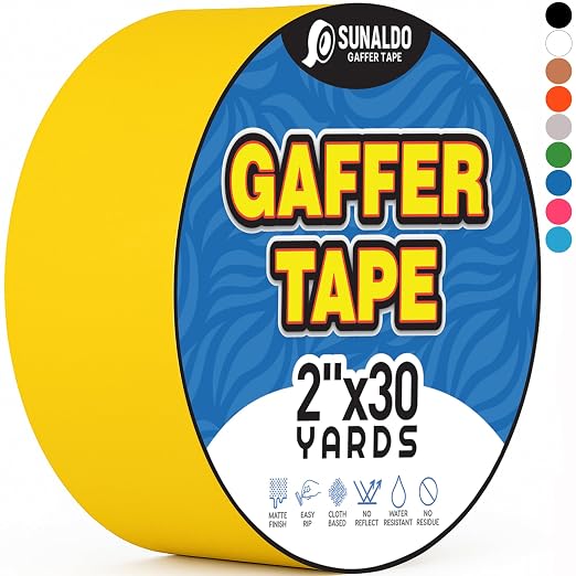 Gaffers Tape Heavy Duty, Easy to Rip, Residue-Free Professional Grade Floor Tape for Electrical Cords, Matte Finish Non Reflective, Weather Resistant (1, Yellow, 2" x 30 Yards)