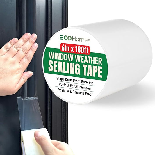 ECOHomes Window Weather Sealing Tape | Winter Weather Stripping Tape to Block Cold Drafts Through Window Gaps and AC Units, Insulation Seal and Draft Blocker for Home (6 Inch by 180 FT, Clear)