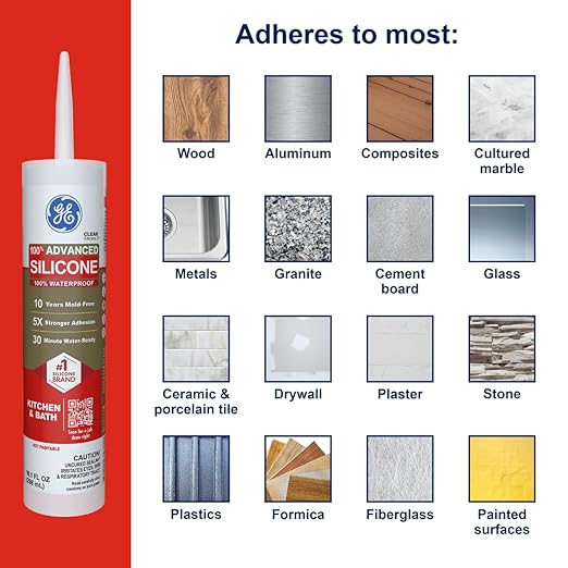 GE Advanced Silicone Caulk for Kitchen & Bathroom, Clear, 10 fl oz Cartridge, 2 Pack - 100% Waterproof Silicone Sealant, 5X Stronger Adhesion, Shrink & Crack Proof