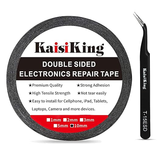 Kaisiking 10mm x 50M LCD Repair Tape for Phone Screen, Adhesive Tape with 1 Tweezers for Cell Phone, iPad, Tablets, Laptops, Camera