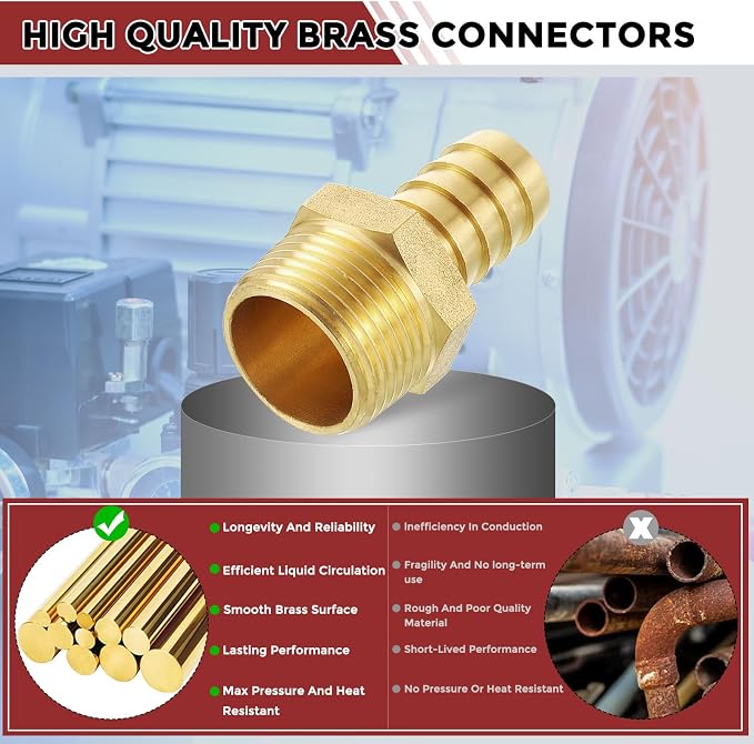 Pack of 1 Brass Hose Barb Fittings Adapter Connector 5/8" Hose Barb to 3/4" NPT Male Fittings for Home Machines, Massage Bathtubs, and Irrigation Systems