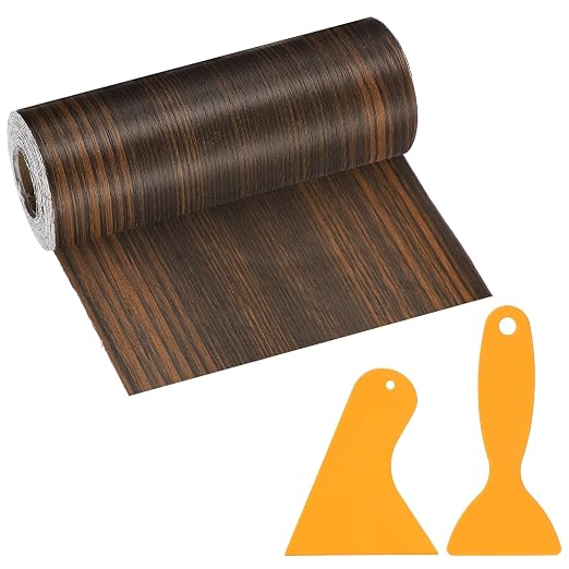 PATIKIL Wood Grain Repair Tape, 6" x 33' Self Adhesive Realistic Wood Tape with Scraper Durable Repair Patch for Furniture Floor Window Door Table DIY Home Decor, Jet Black Wood Grain