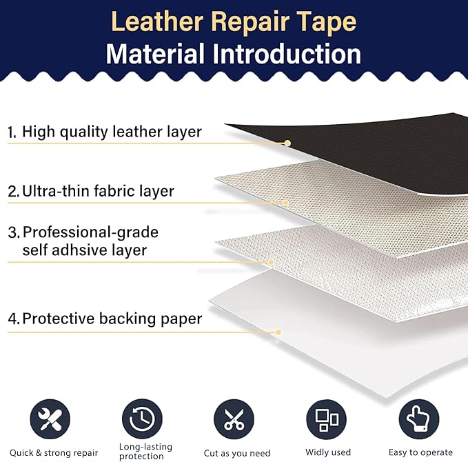 Zenyao Leather Repair Patch Tape - Self Adhesive Leather Repair Kit for Car Seat Furniture, Heavy Duty Vinyl Repair Patch for Couch Sofa, Waterproof Fix for Tears, 3x60 Inch Roll, Dark Brown