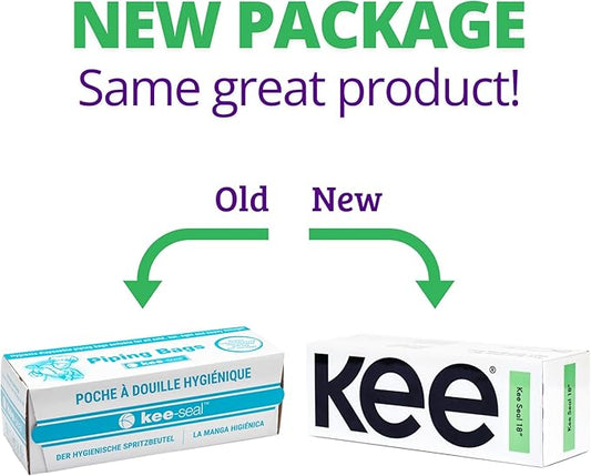 KEE-SEAL Disposable Pastry Bags, Piping Bag with Grip Tight Outer Surface, Smooth-Flow Interior, Easy Tear Perforation, Convenient Dispenser Box, 18-Inch, Clear