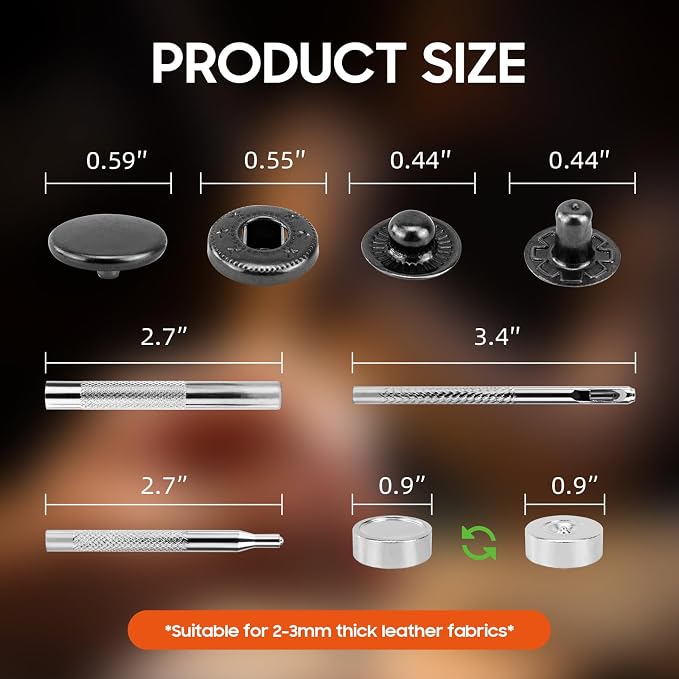 Leather Snaps and Fasteners Kit，15mm 40 Sets Metal Snap Buttons with Setter Tools， Sewing Snaps for Clothing，Fabric，Leather, Clothes, Jackets, Bags, DIY Crafting Black Snaps