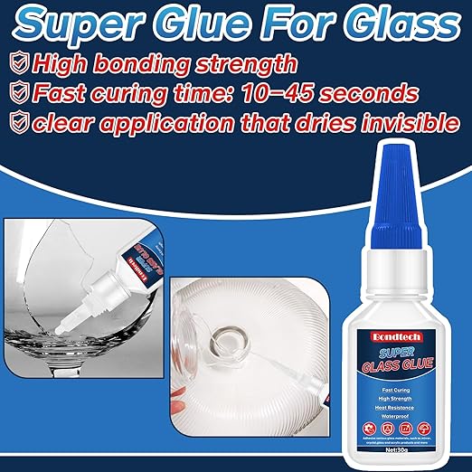 Glass Glue Clear Repair Heavy Duty 30 g, Super Glue for Glass with Anti-Clog Cap, for Acrylic, Mirror and More, Waterproof, Heat-Resistant (Clear, 30 Grams * 1 Pack, Glass Glue)