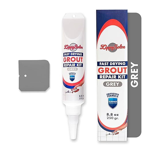 ZippySolve Tile Grout, Repair Kit,Restore & Renew Tile Joints Line, Fast Drying Grout Paint Squeeze Tube for Bathroom Shower Kitchen Floor, Waterproof (8.8 oz) (Grey)