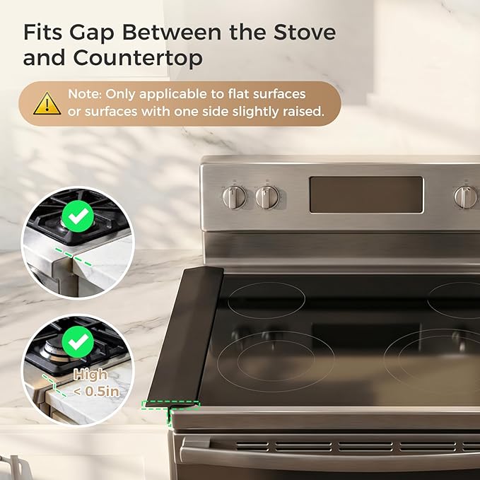 Silicone Stove Gap Covers with Stainless Steel, Oven Gap Filler Seals Gaps Between Stovetop and Counter, Stove Gap Guards Range Trim Kit, Easy to Clean Stove Gap Guard (Black 2 Pack,25")