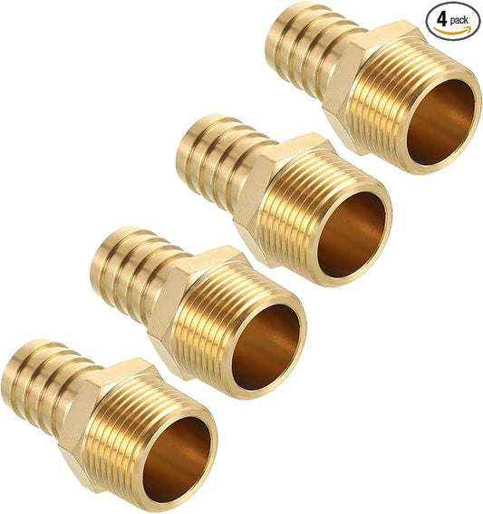 Pack of 4 Brass Hose Barb Fittings 3/4" Hose Barb to 3/4" NPT Male Fittings