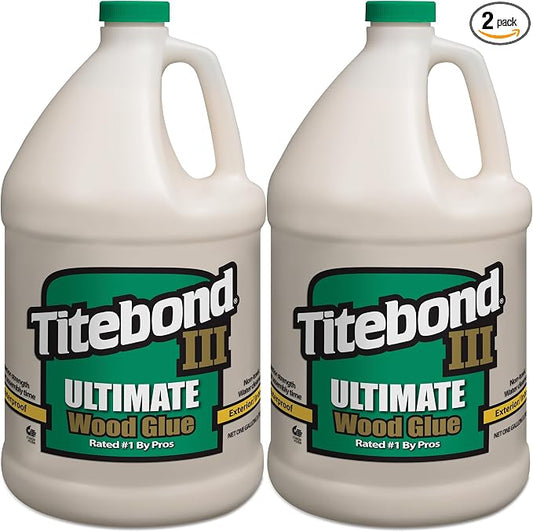 Titebond III Ultimate Wood Glue 1 Gal. (2 Pack) – Premium Professional Woodworking Adhesive, Waterproof, Strong Initial Tack, Interior/Exterior Use, Easy Water Cleanup – 1416