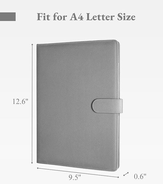 Zreal Padfolio Portfolio Binder with Clipboard & Card Holder, Faux Leather File Folder, Folio Resume Paper Organizer for A4 Letter Size Document, Legal Pad Holder for Women Man (Grey)