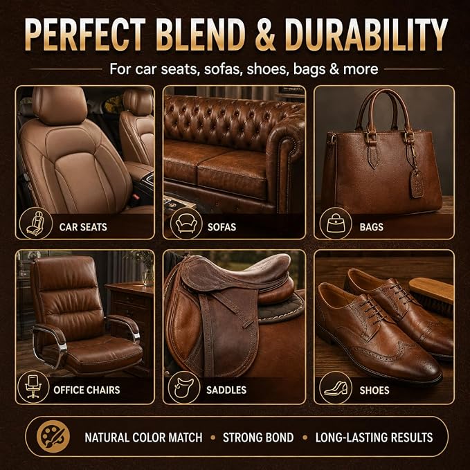 Vigorder Brown Leather Repair Kit for Furniture, Leather Couch Repair Kit for Sofa, Car Seats, Jacket and Purse, Fix Scratches, Tears, Holes, Cracks and Peeling with Easy Instructions