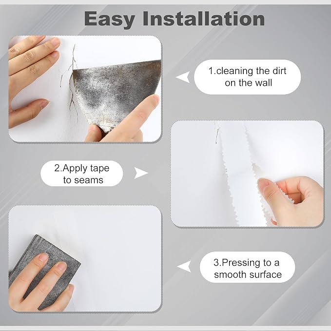 Self Adhesive Crack Repair Tape Drywall Joint Tape Patch Wall Seam Patch Heavy Duty Smooth Roll for Concrete Repair, White(1.25'' X 50')