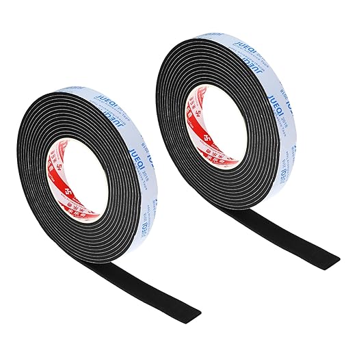 PATIKIL 3/4" W x 1/8" T x 16.4Ft EVA Single Sided Foam Tape, 2Pcs Multipurpose Sealing Strip Foam Waterproof Weather Stripping Foam Sealing Foam Strips with Adhesive for Door, Black