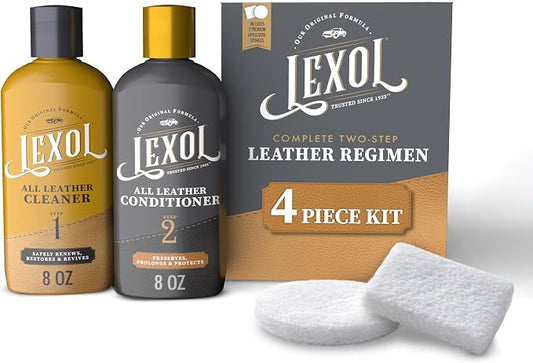 Leather Cleaner and Conditioner Kit by Lexol for Furniture Car Interiors Shoes Handbags, leather cleaner and conditioner two-step system with 2 sponges, 8 oz each
