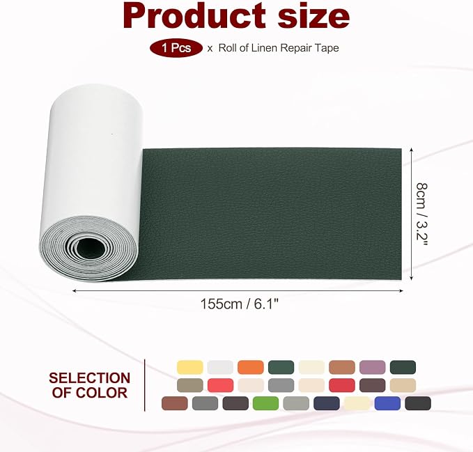 PATIKIL Leather Patches Tape for Furniture, 3.2 x 61 Inch Self Adhesive Vinyl Leather Repair Kit Cover Sheet for Couch, Sofa, Car Seats, Office Chair, Dark Green