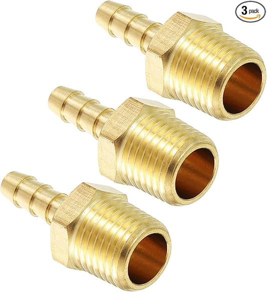 Pack of 3 Brass Hose Barbs Fittings 5/16" Hose Barbs to 3/8" NPT Male Fittings for Home Machines, Massage Bathtubs, and Irrigation Systems