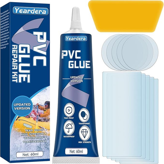 Yeardera Air Mattress Patch Kit, Waterproof Vinyl Repair Kit, High Strength PVC Adhesive for Inflatables, PVC Boats, Vinyl Glue (60ml/1 Pack)
