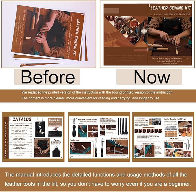 Tikjiua 456Pcs Leather Working Tools with Apron and Tooling Bag, Leather Craft Kit with Tools for Stamping, Carving, Sewing, Beveling, Cutting, Crafting