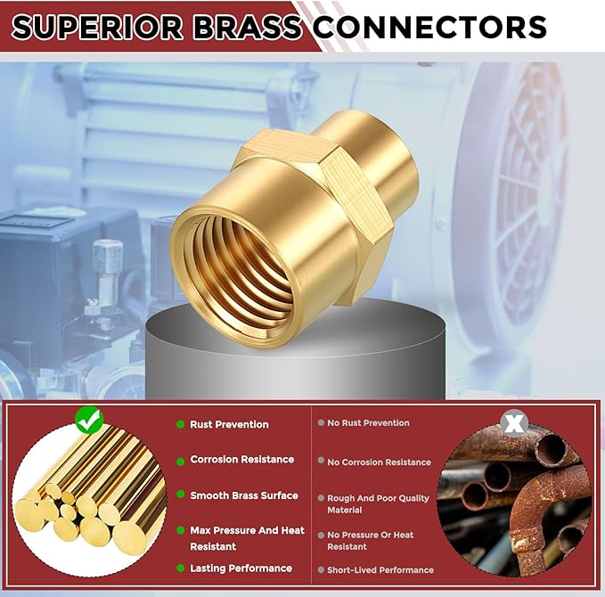 Pack of 2, 1/4" FeMale NPT to 1/8" FeMale NPT Solid Brass Pipe Fitting Coupler, Brass Coupling Hose Fittings Adapter for Pipe Leak Repair, Bathroom Remodeling, Tool Extensions