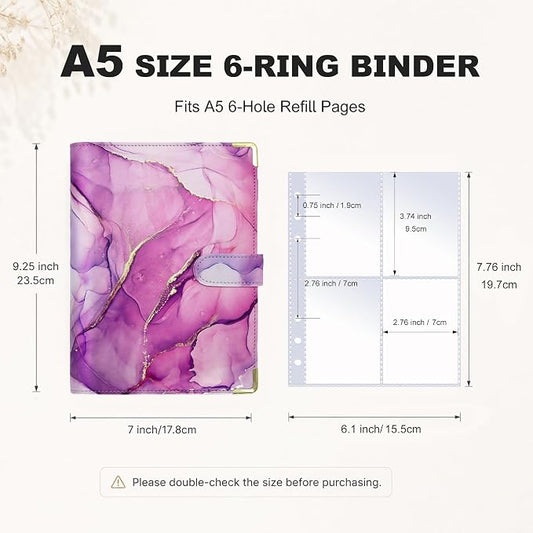 Convend A5 Kpop Photocard Binder,6 Ring Refillable Binder Album with 240 Card Slots,PU Leather Cover,Magnetic Closure for K-pop Photocards,Trading Cards,Game Cards,Marble Purple