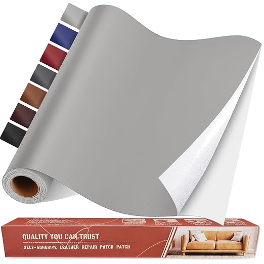 Self Adhesive Leather Repair Patch Kit, 31.4 in x 16 in Large Vinyl Leather Repair Tape for Furniture, Car Seat, Couch, Sofa, Chair Smooth Grey