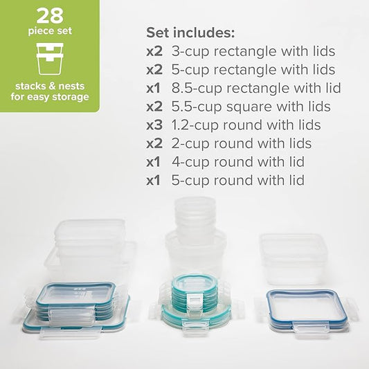 Snapware Plastic Total Solutions (14-Pack, Mixed Sizes) Food Storage Containers Set, Airtight & Leakproof Plastic Locking BPA-Free Lids Tupperware, Freezer Dishwasher Microwave Safe